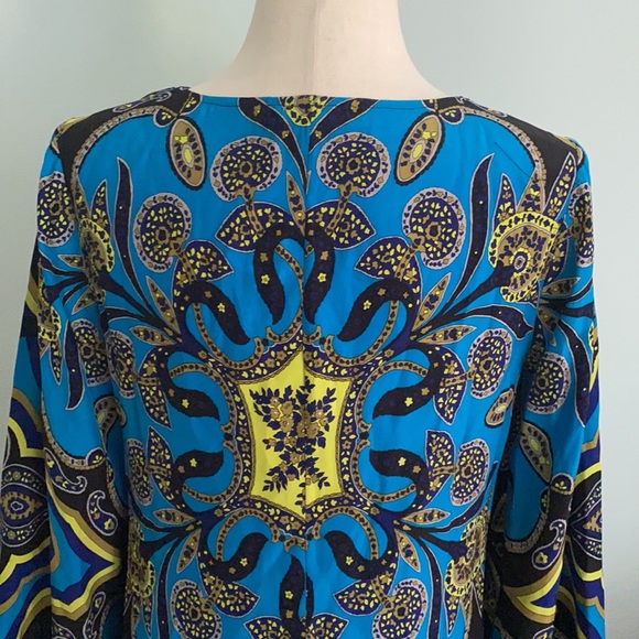 Alice & Trixie Silk Blue Paisley Flowy Tunic Slip Column Dress Bell Sleeves - XS - Picture 8 of 11